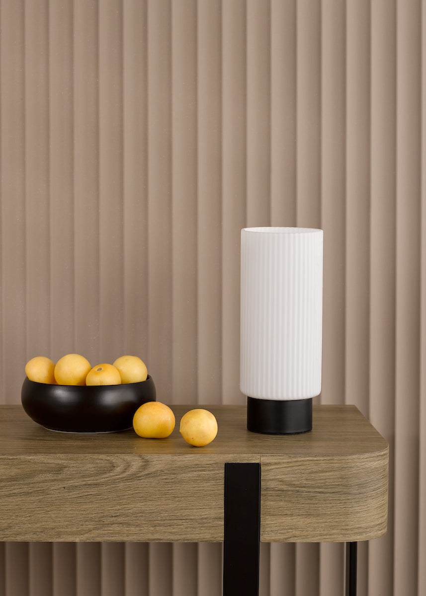 Dar Aneska Touch Table Lamp Matt Black and Opal Glass