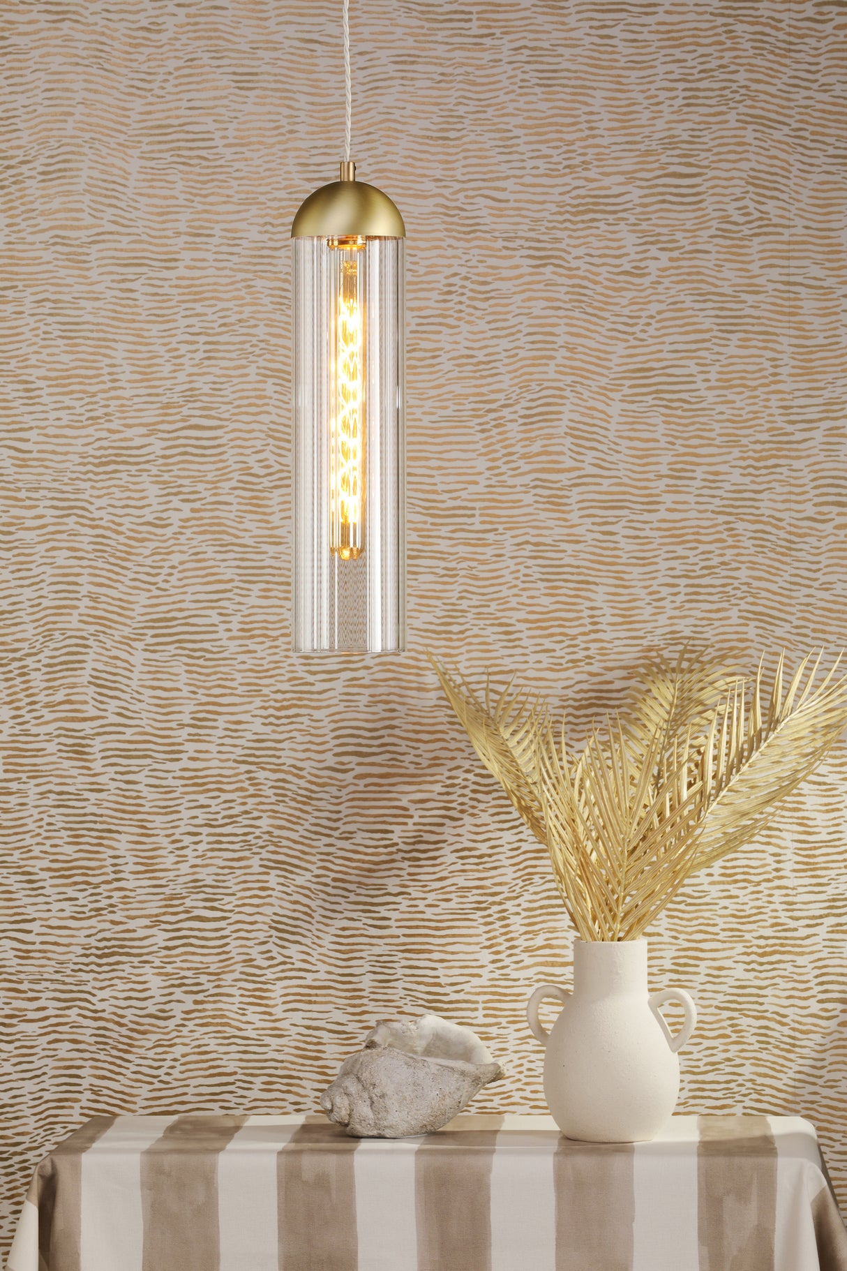 David Hunt Anouk Pendant Ribbed Glass and Brushed Brass