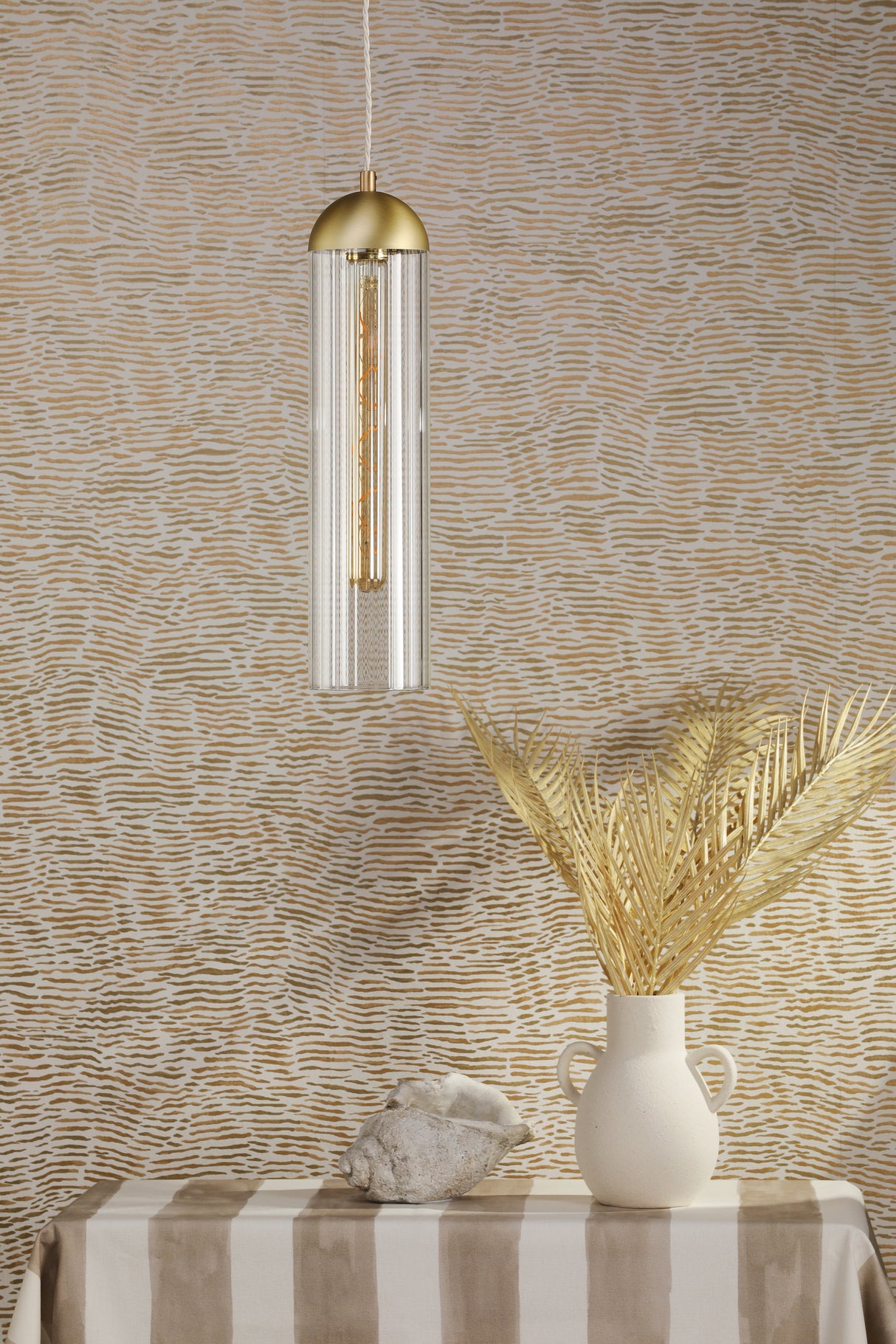 David Hunt Anouk Pendant Ribbed Glass and Brushed Brass