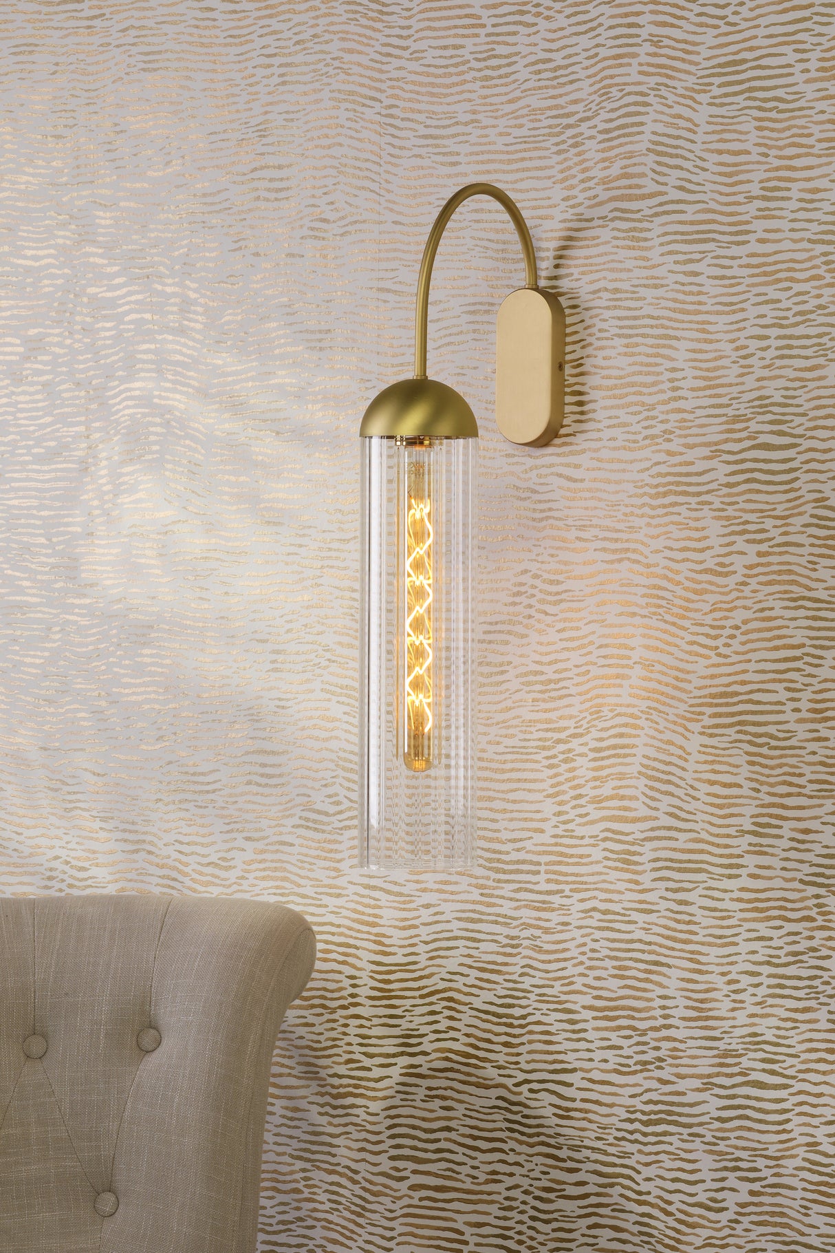 David Hunt Anouk Wall Light Ribbed Glass and Brushed Brass