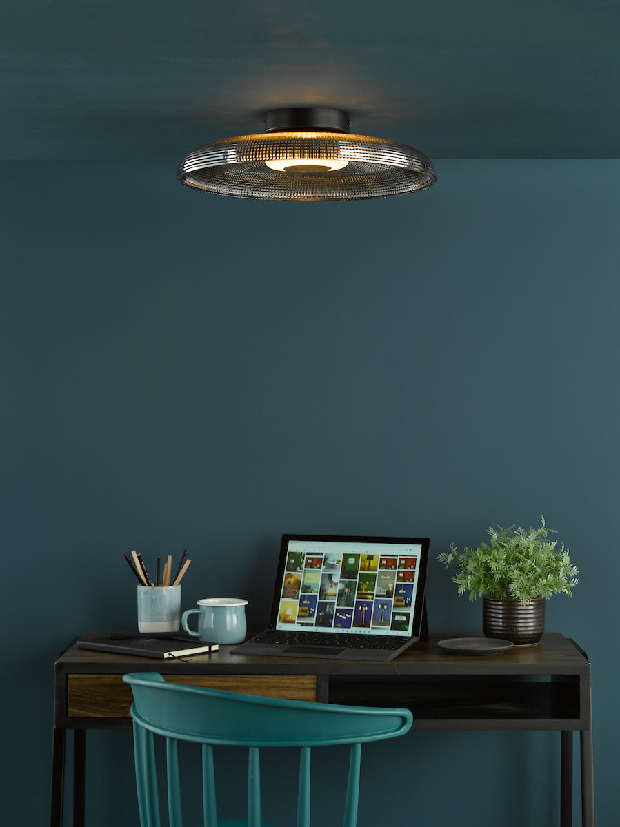 Dar Ansel Flush Smoked Glass and Polished Black Chrome LED