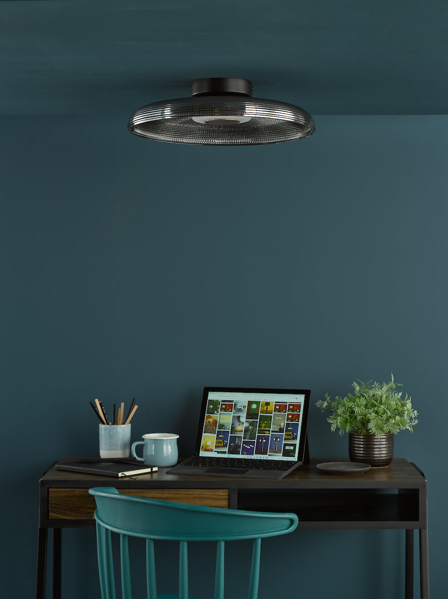 Dar Ansel Flush Smoked Glass and Polished Black Chrome LED