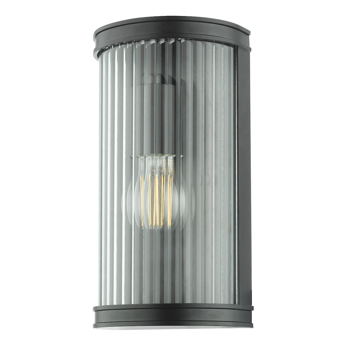 Dar Anund Bathroom Wall Light Matt Black Ribbed Glass IP44
