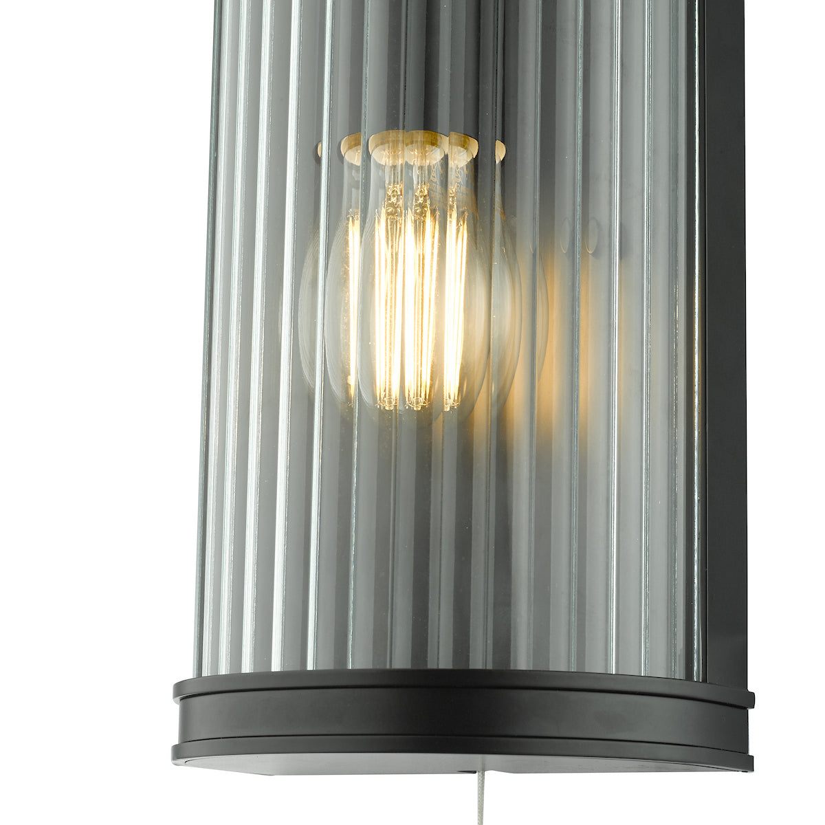 Dar Anund Bathroom Wall Light Matt Black Ribbed Glass IP44