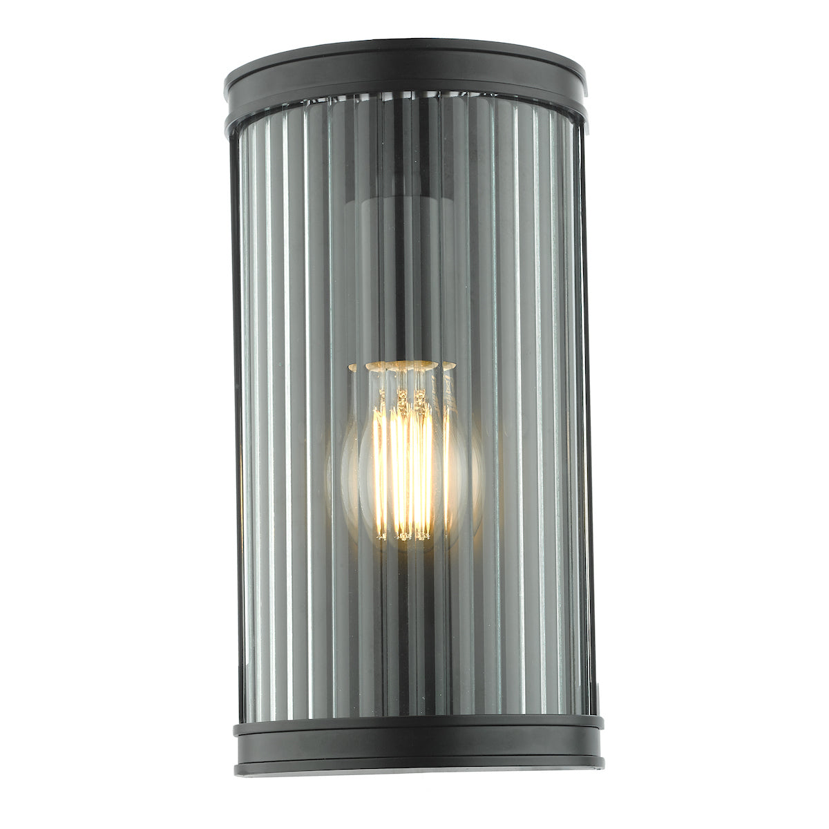 Dar Anund Bathroom Wall Light Matt Black Ribbed Glass IP44