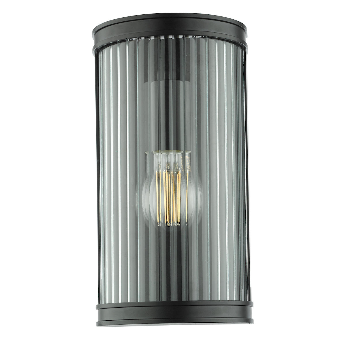 Dar Anund Bathroom Wall Light Matt Black Ribbed Glass IP44