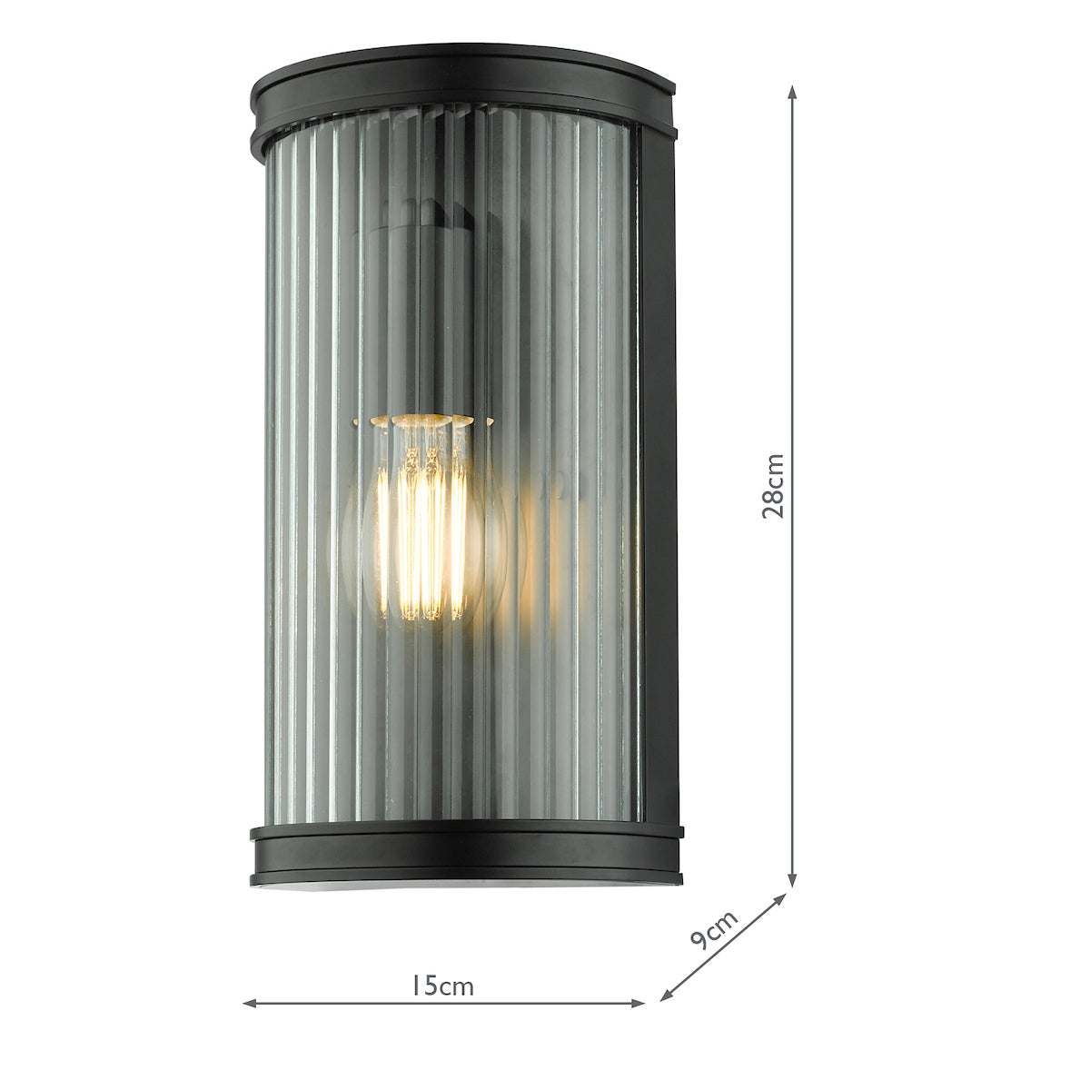 Dar Anund Bathroom Wall Light Matt Black Ribbed Glass IP44