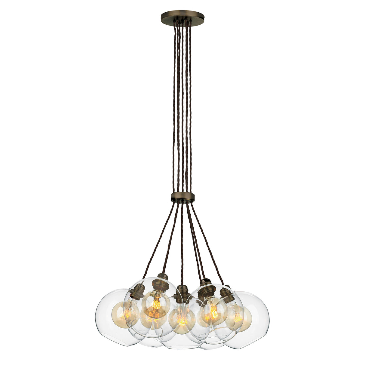 David Hunt Apollo 7 Light Cluster Pendant Antique Brass and Glass