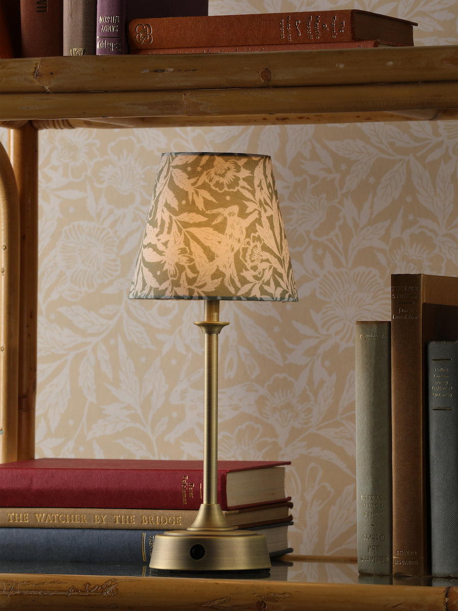 Joules Apsley Rechargeable LED Table Lamp With Green Floral Shade