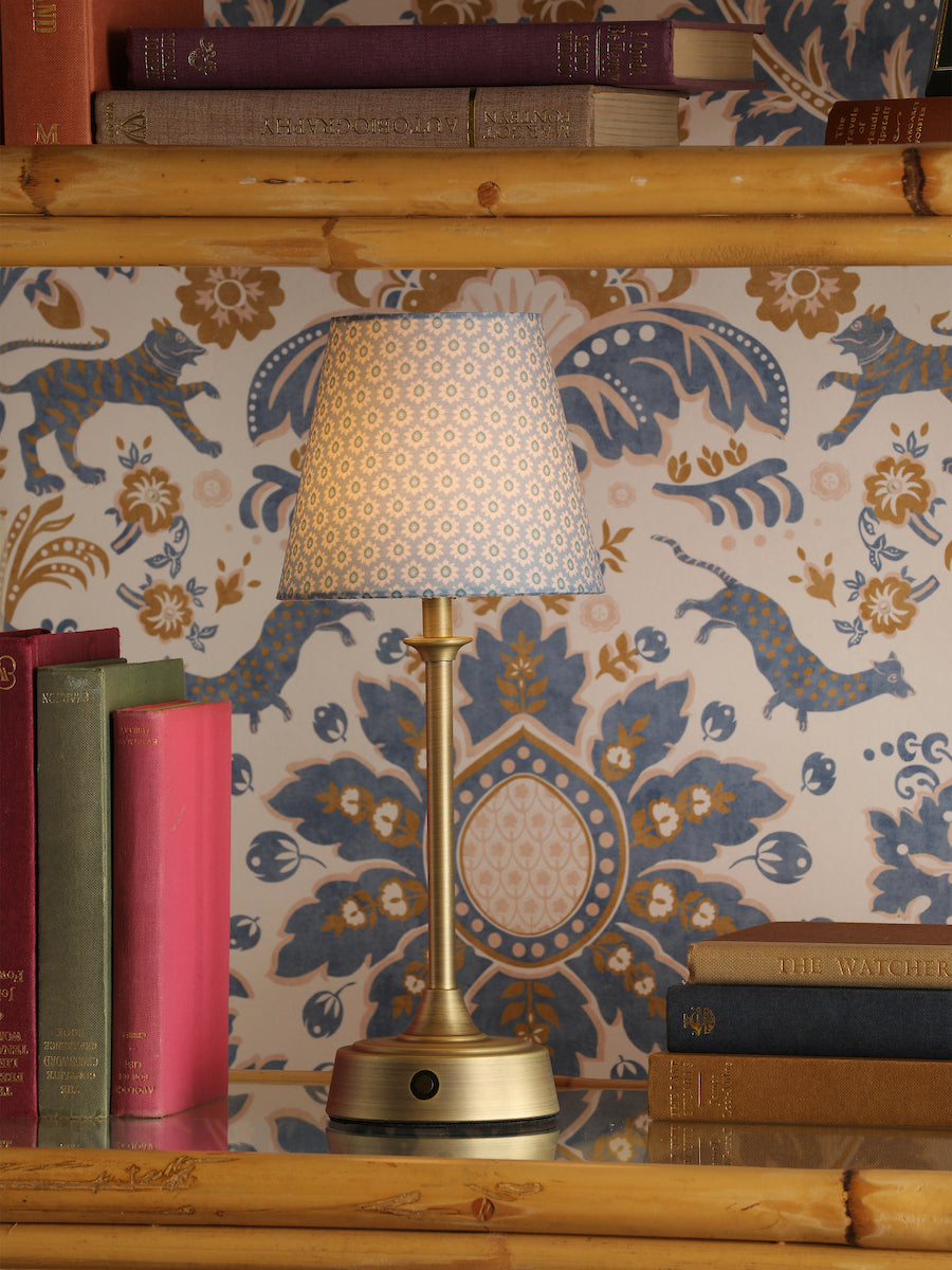 Joules Apsley Rechargeable LED Table Lamp With Blue Floral Shade