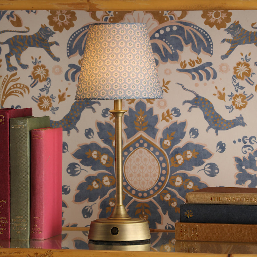 Joules Apsley Rechargeable LED Table Lamp With Blue Floral Shade