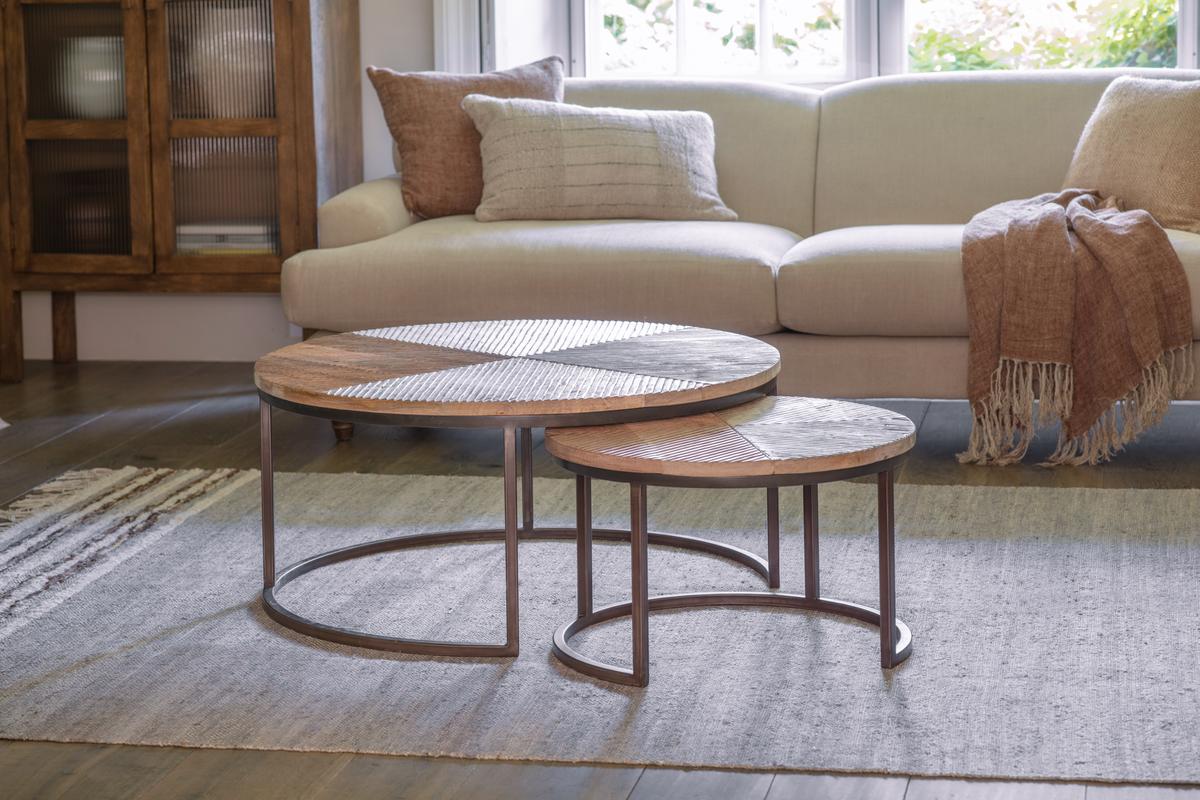 Nkuku Aasha Carved Mango Wood & Iron Nesting Coffee Tables Natural