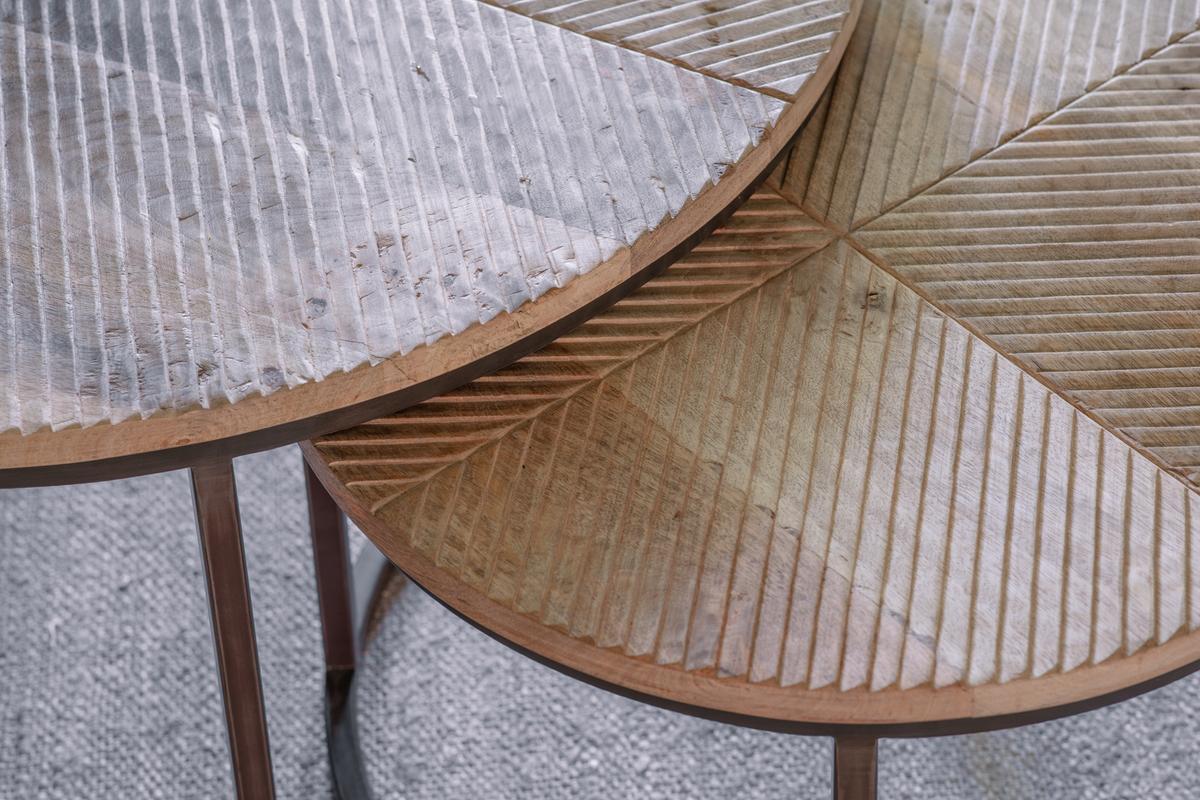 Nkuku Aasha Carved Mango Wood & Iron Nesting Coffee Tables Natural