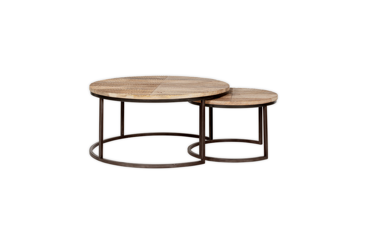 Nkuku Aasha Carved Mango Wood & Iron Nesting Coffee Tables Natural