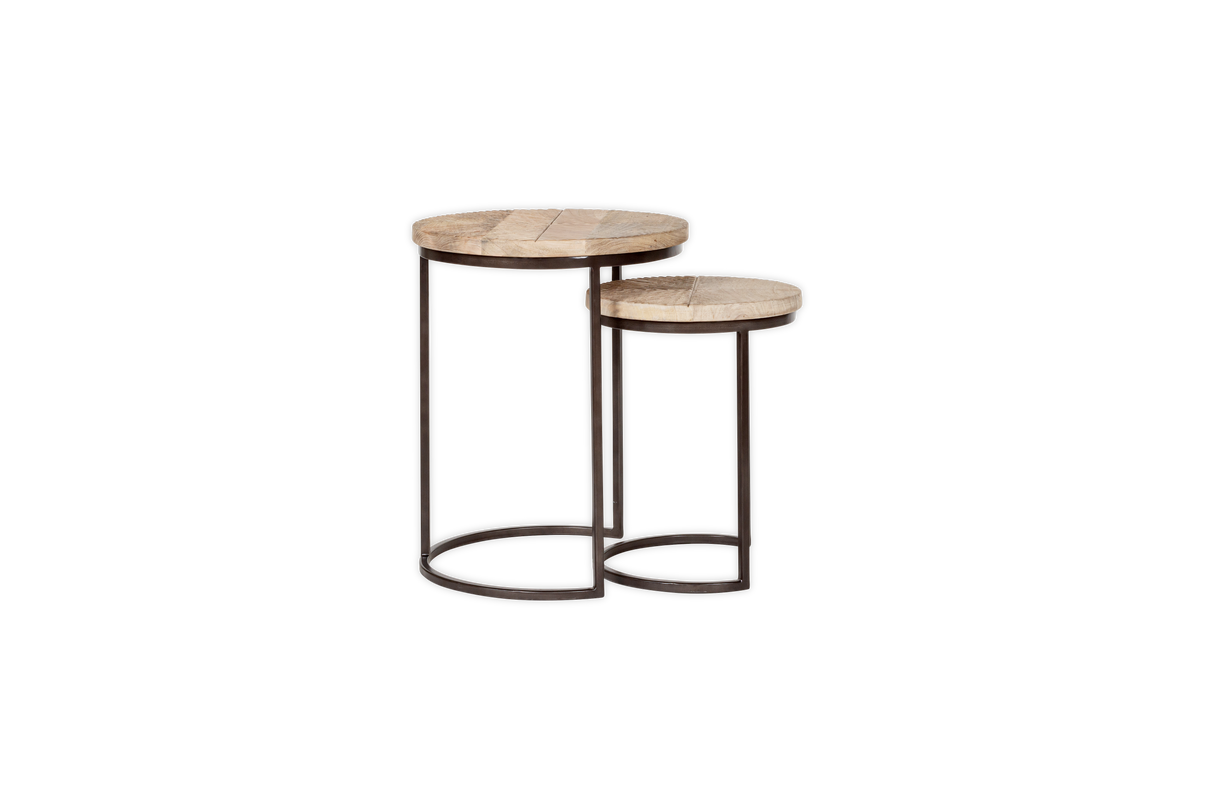 Nkuku Aasha Carved Mango Wood & Iron Nesting Side Tables Natural