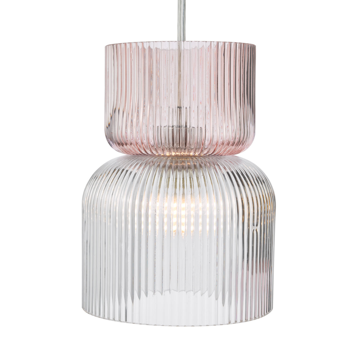 Dar Auberta Cluster Pendant Polished Chrome and Pink Ribbed Glass