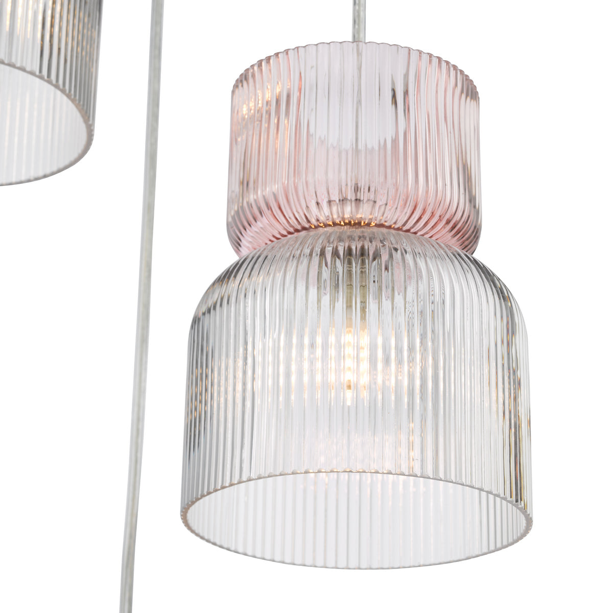 Dar Auberta Cluster Pendant Polished Chrome and Pink Ribbed Glass