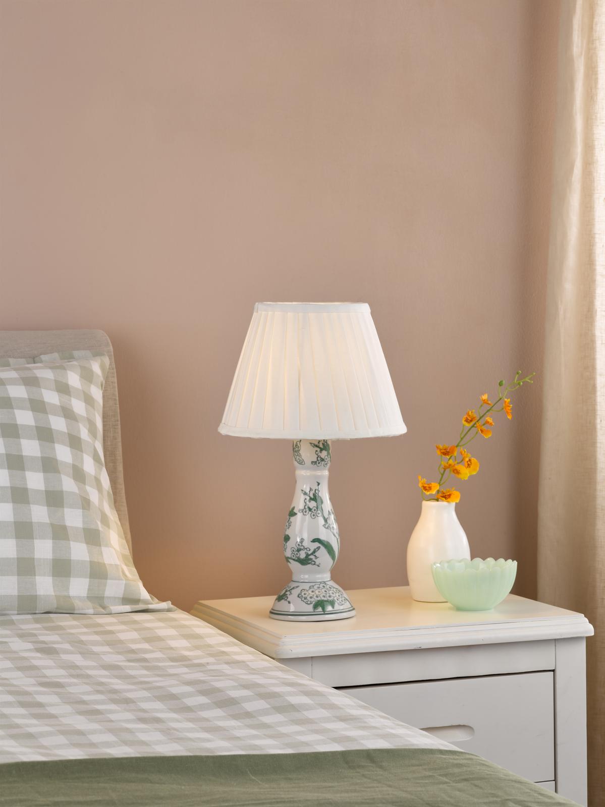 Dar Aviara Table Lamp Green Ceramic With Ivory Pleated Shade