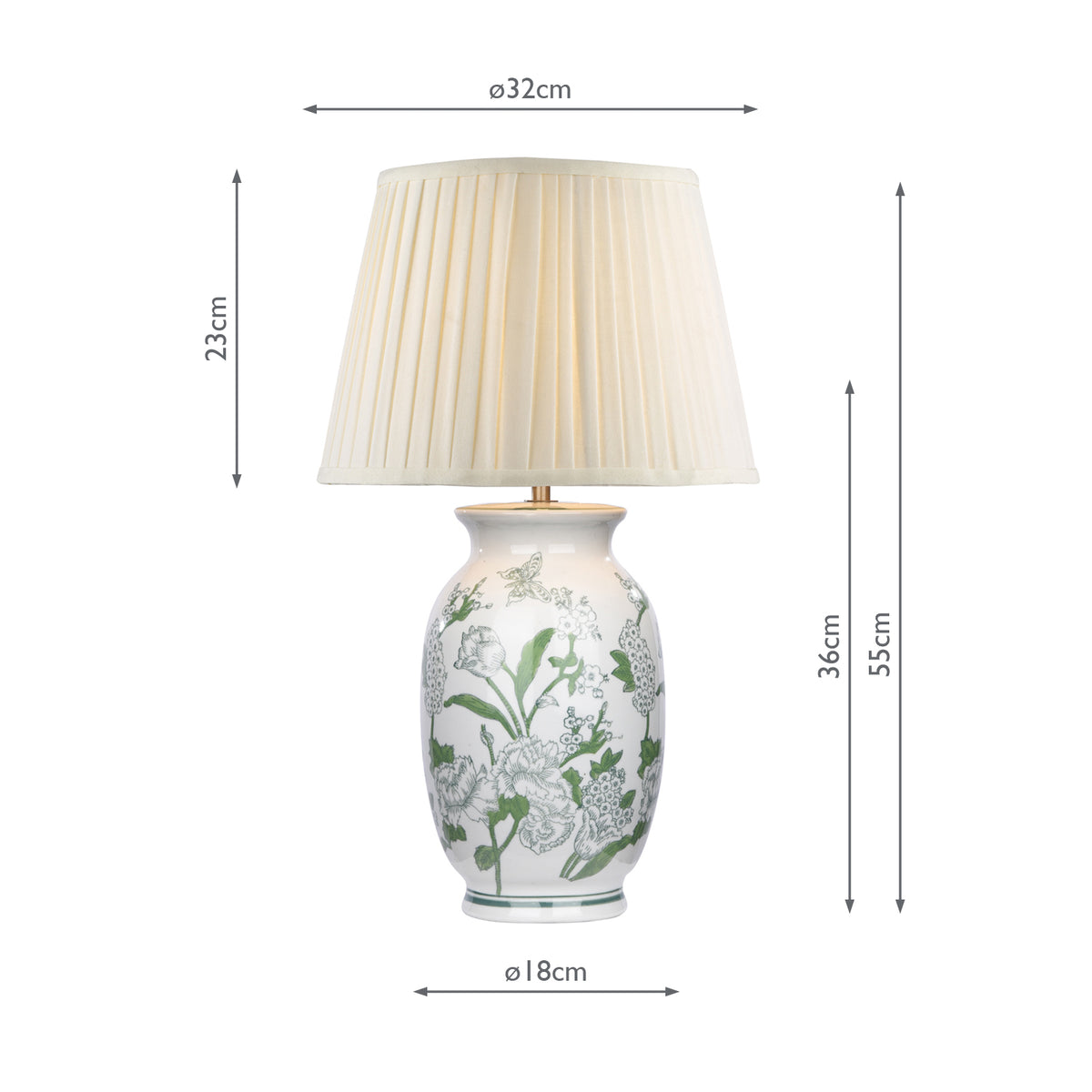 Dar Aviara Table Lamp Green Ceramic and Antique Brass With Ivory Pleated Shade