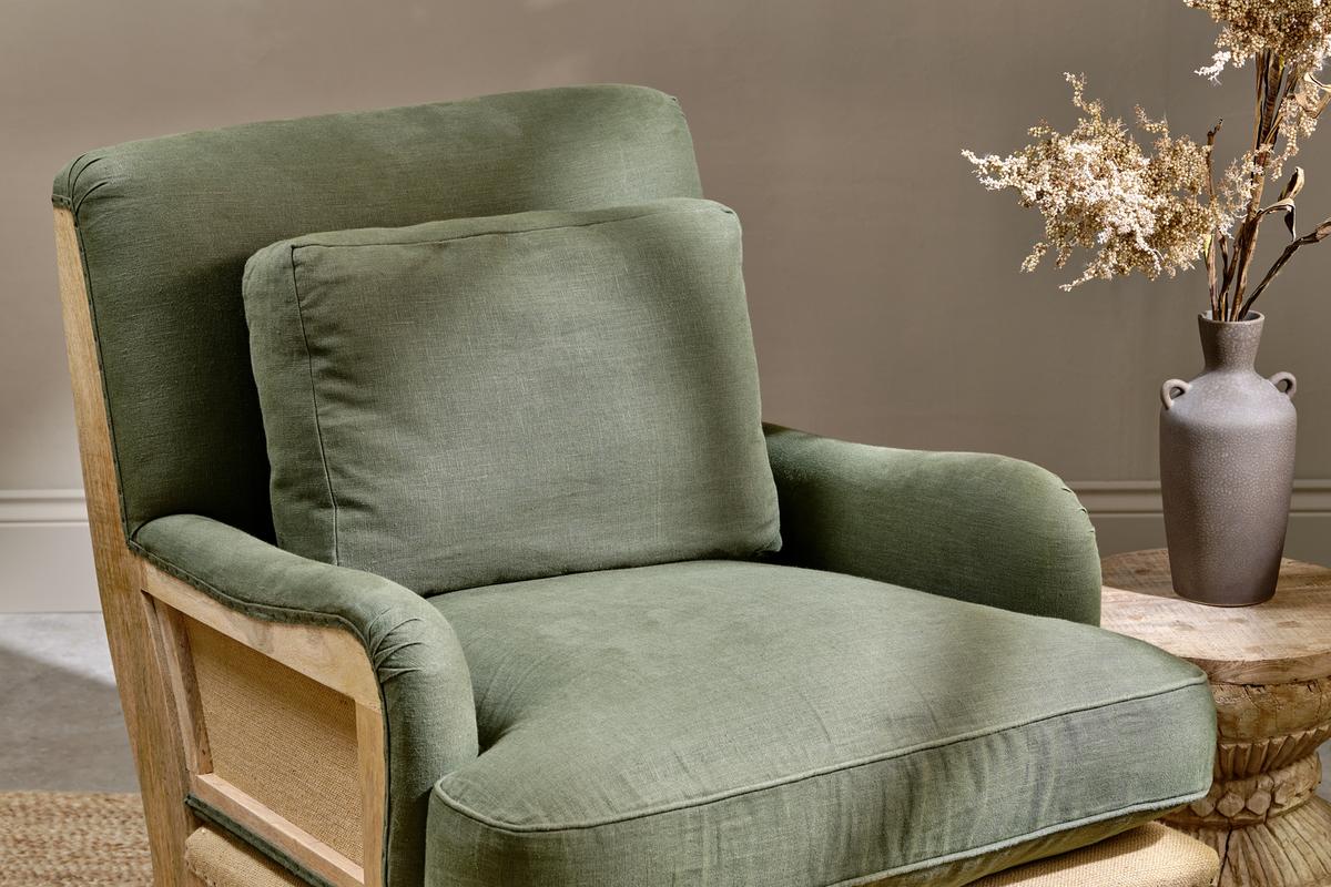 Nkuku Abe Deconstructed Linen Armchair Olive