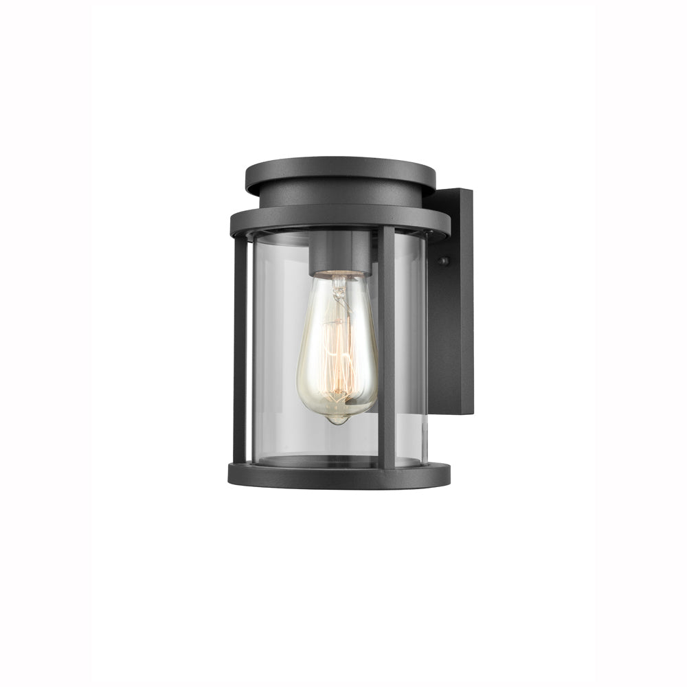 Modern black outdoor wall lantern with clear glass and Edison bulb