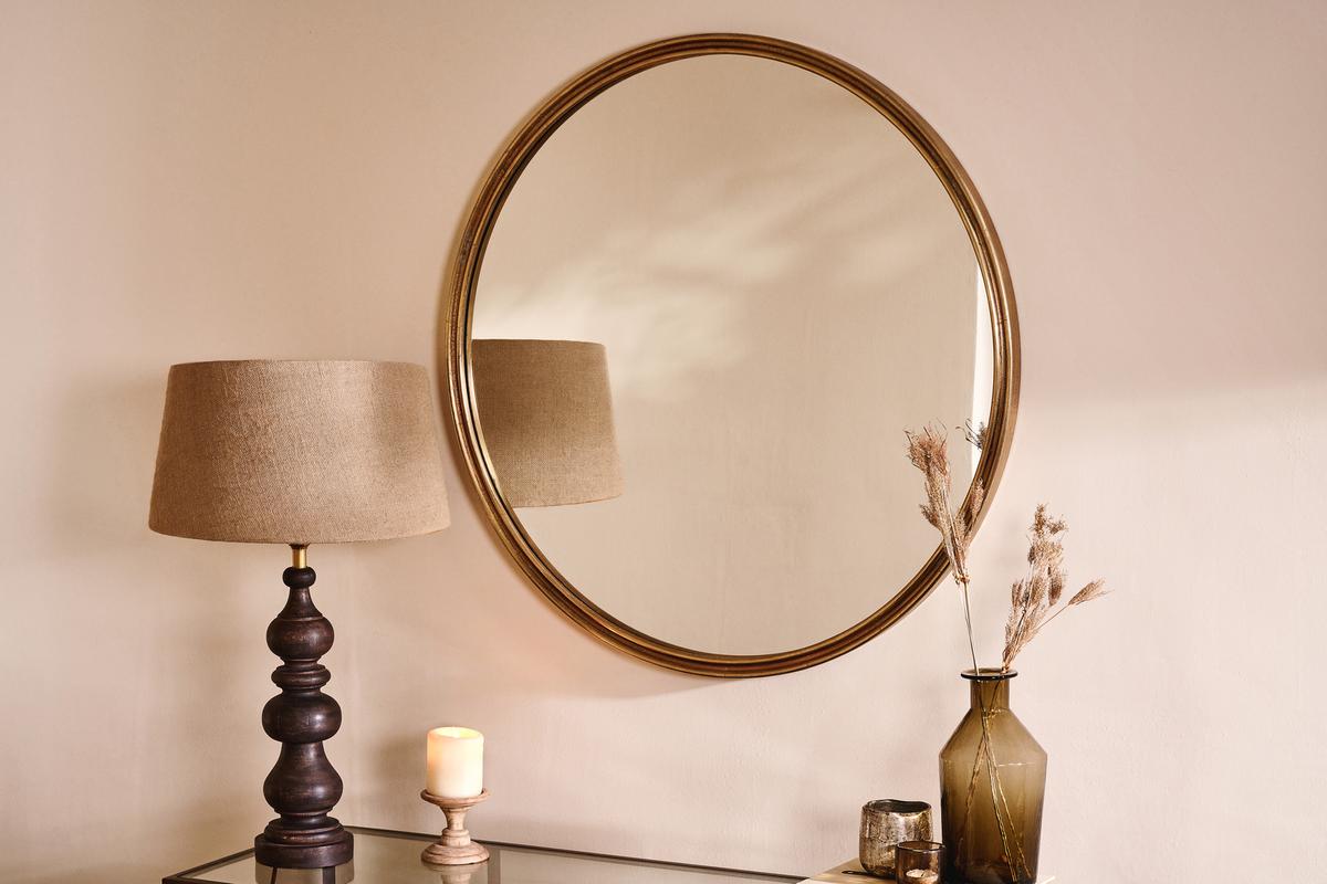 Nkuku Almora Round Mirror Antique Brass Large