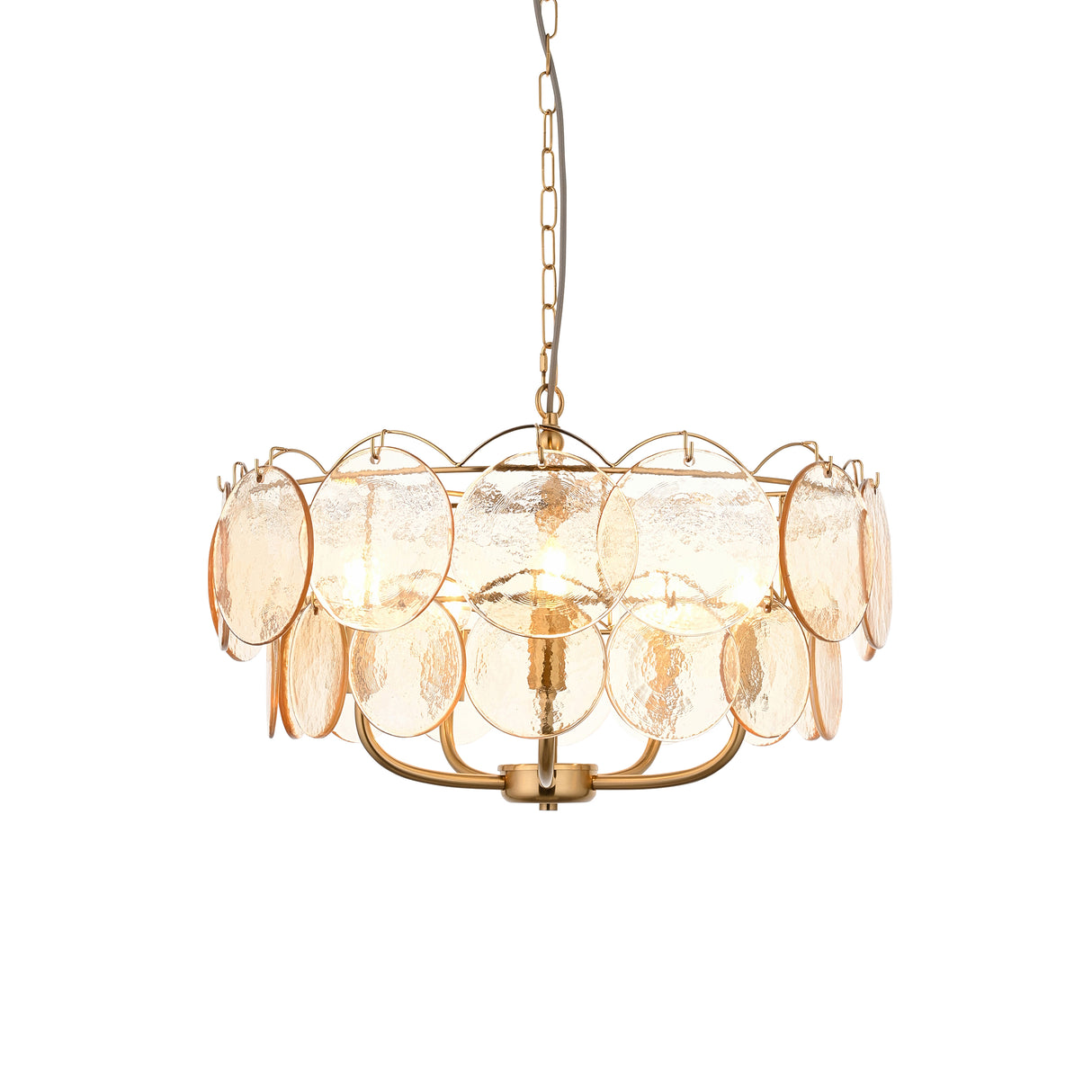 Amos Loire Brushed Aged Brass & Handmade Champagne Glass 5 Light Chandelier