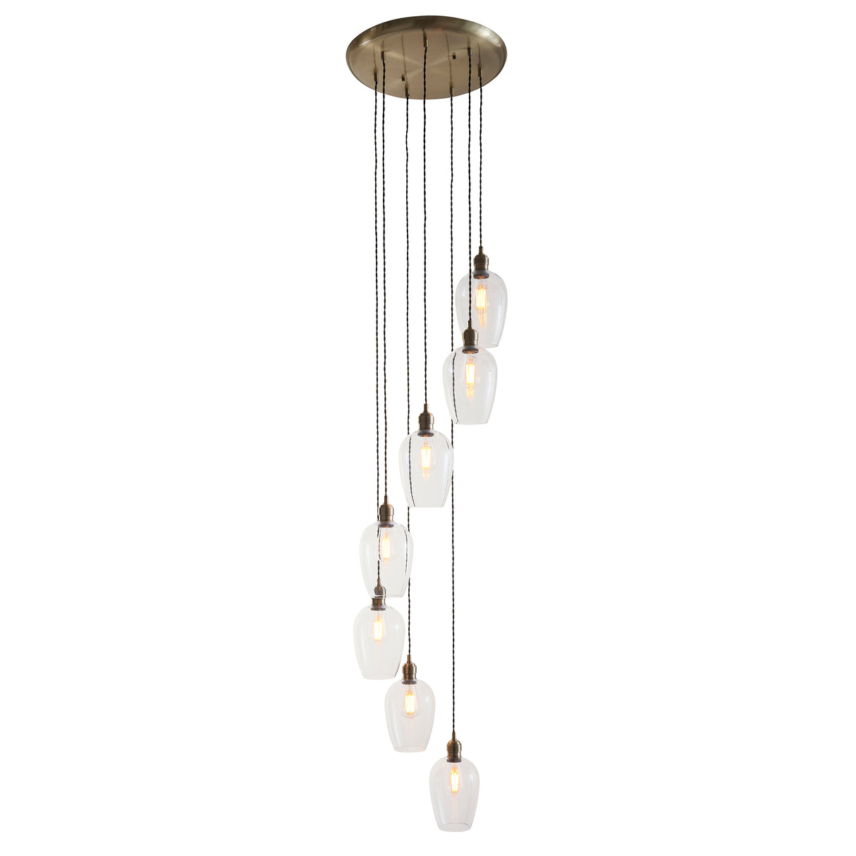 Amos Lucid Antique Brass & Clear Glass 7 Light Cascade
