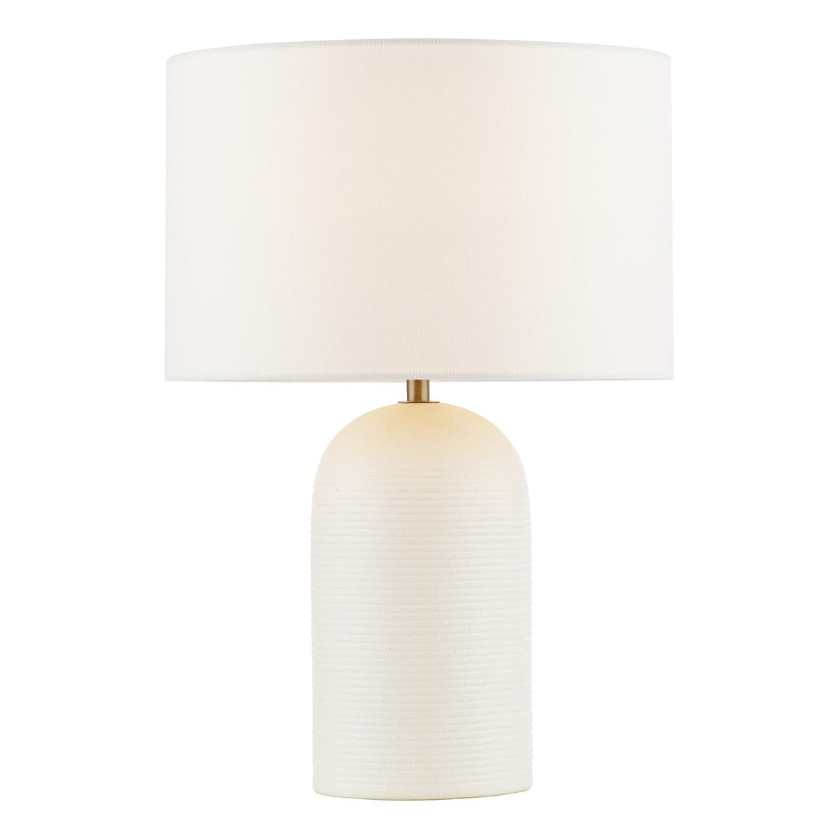 Dar Bayonne Table Lamp White Ceramic and Antique Brass With Linen Drum Shade