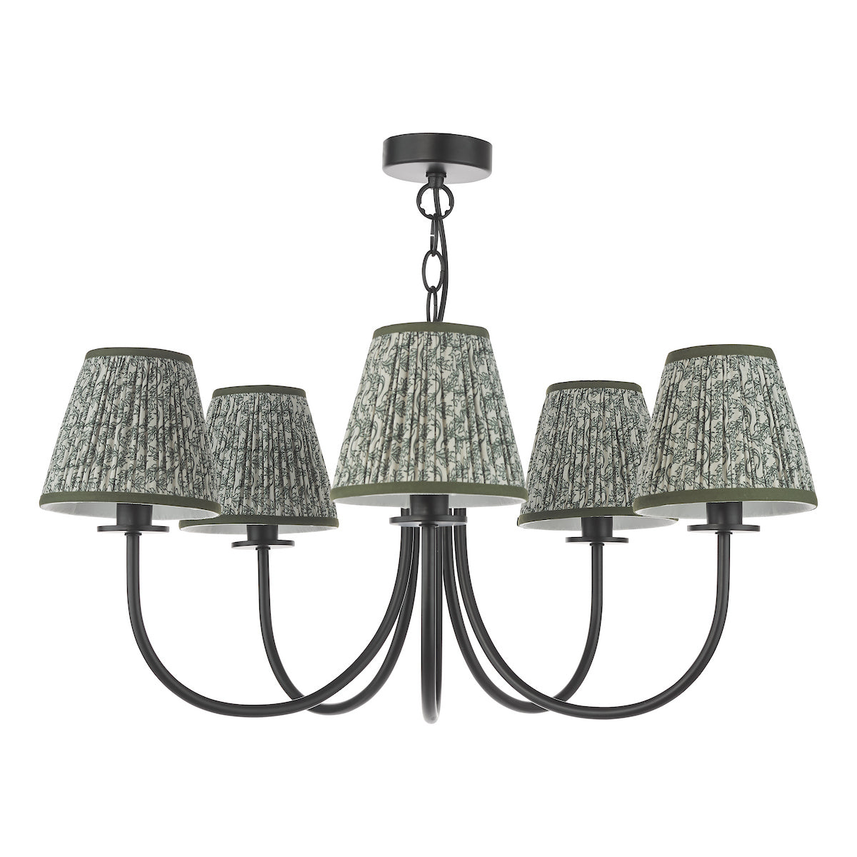 Dar Becca 5 Light Pendant Matt Black With Esther Green Shade