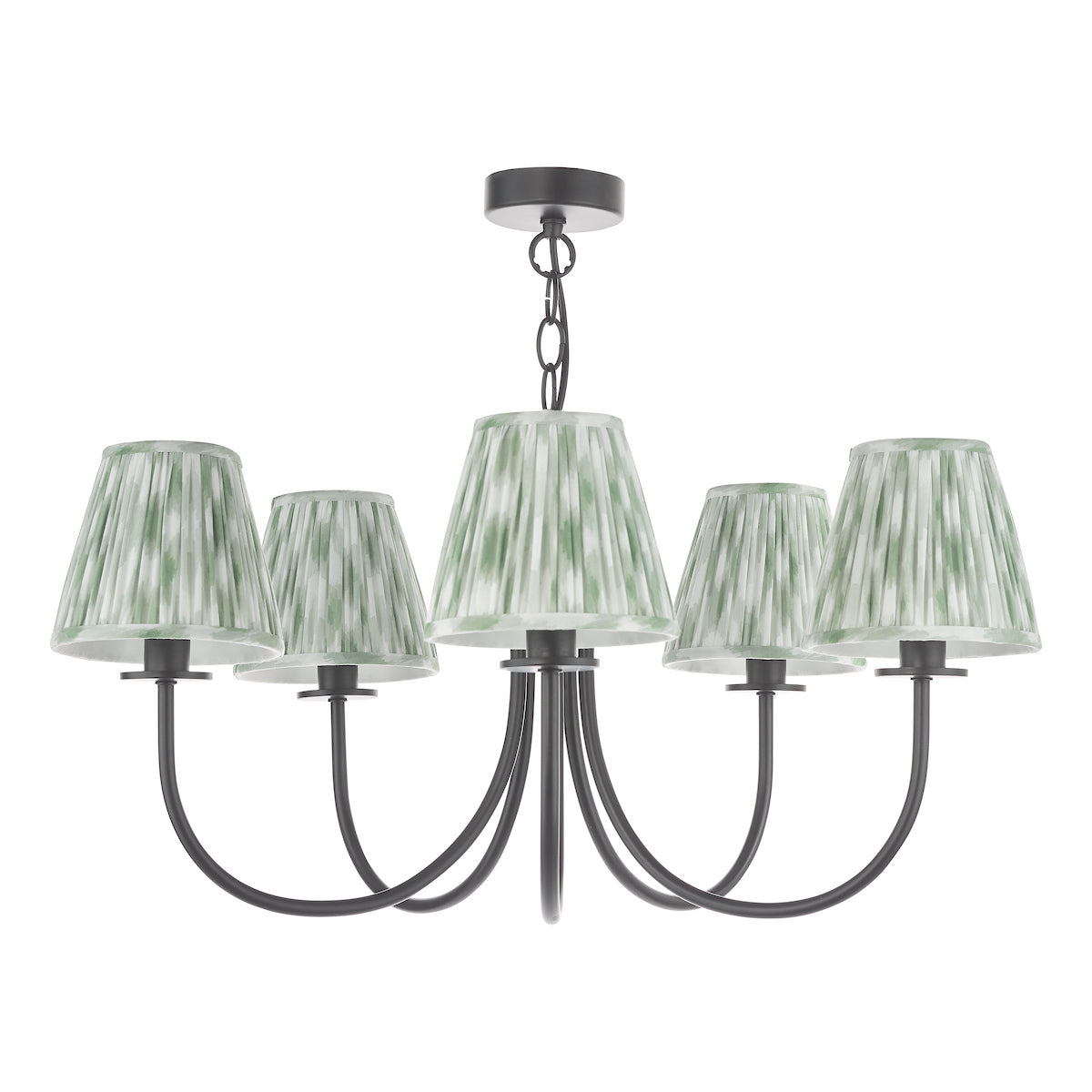 Dar Becca 5 Light Pendant Matt Black With Ikat Green Shade