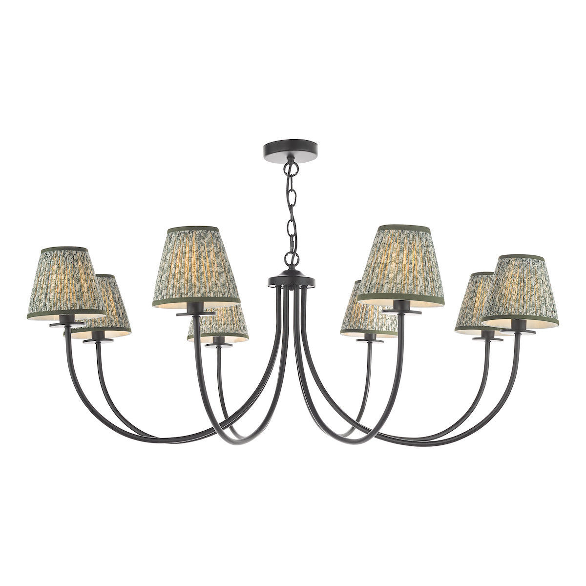 Dar Becca 8 Light Pendant Matt Black With Esther Green Shade