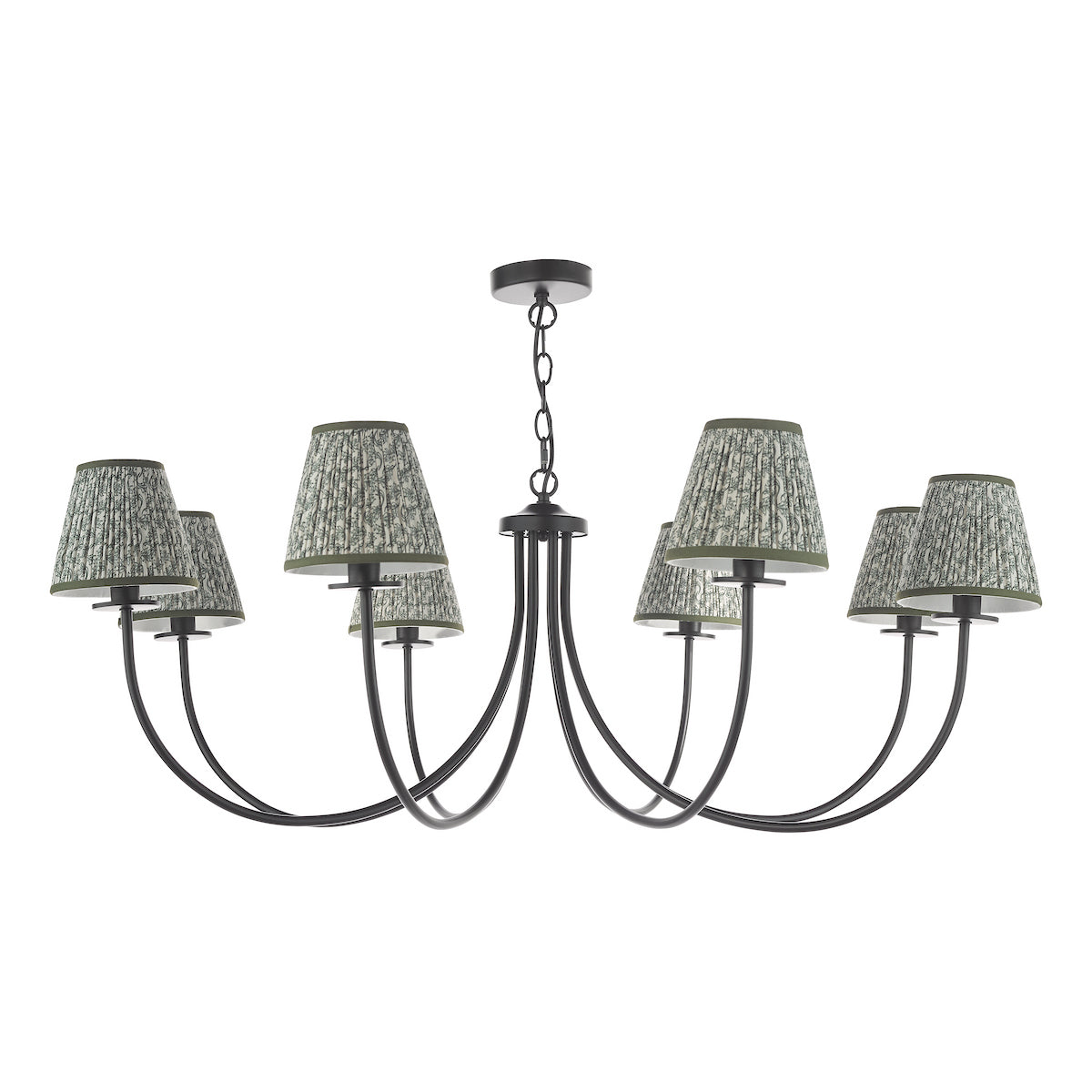 Dar Becca 8 Light Pendant Matt Black With Esther Green Shade