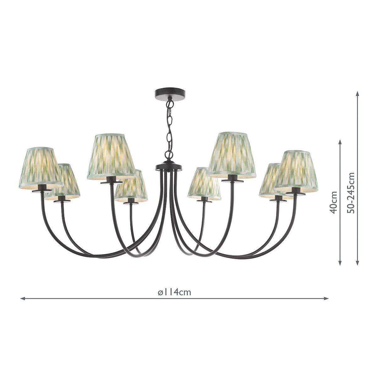 Dar Becca 8 Light Pendant Matt Black With Ikat Green Shade