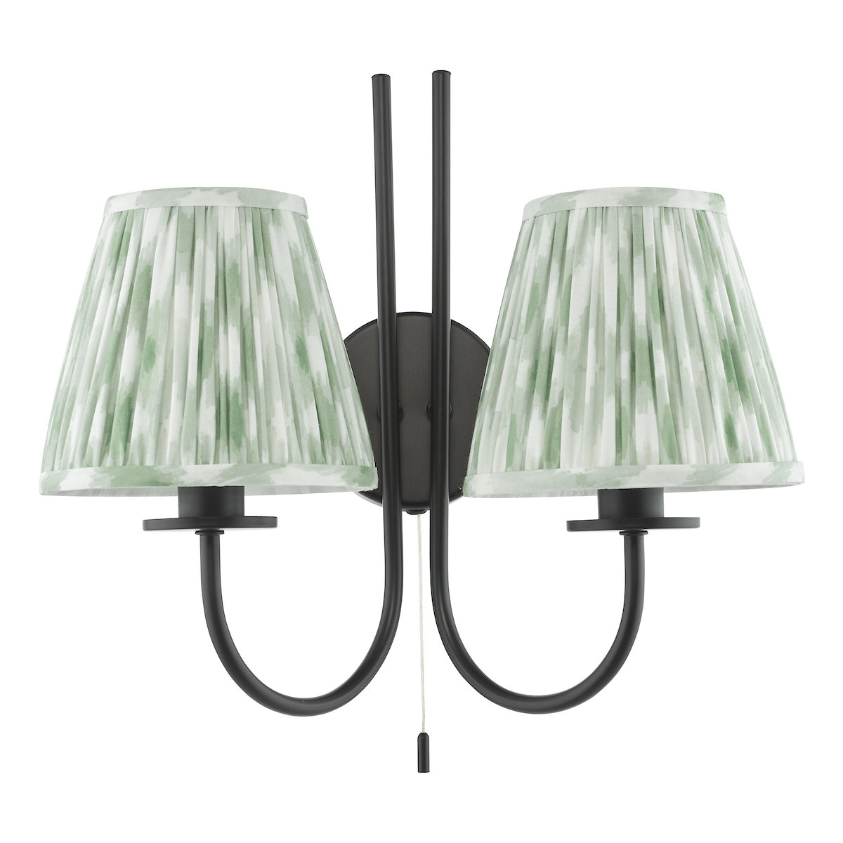 Dar Becca 2 Light Wall Light Matt Black With Green Ikat Shade