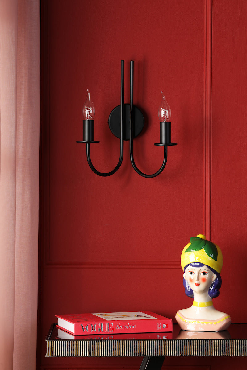 Dar Becca 2 Light Wall Light Matt Black Bracket Only