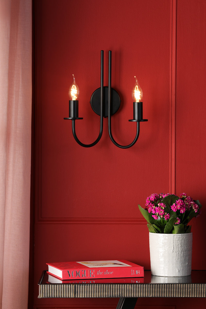 Dar Becca 2 Light Wall Light Matt Black Bracket Only