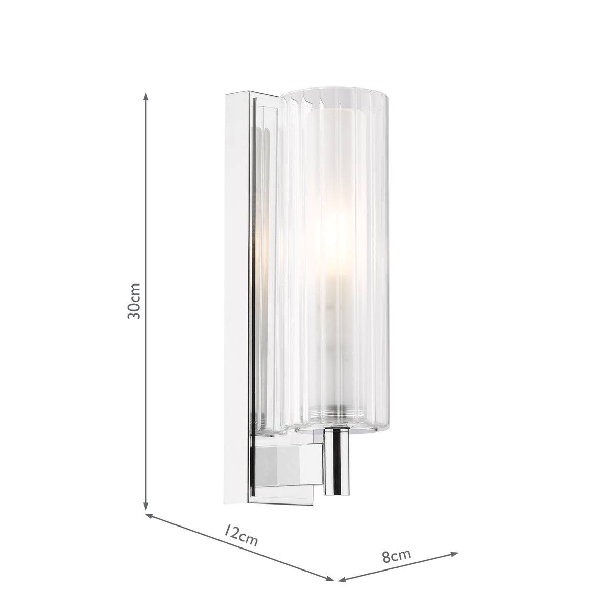 Dar Bevin Bathroom Wall Light Polished Chrome and Ribbed Glass IP44