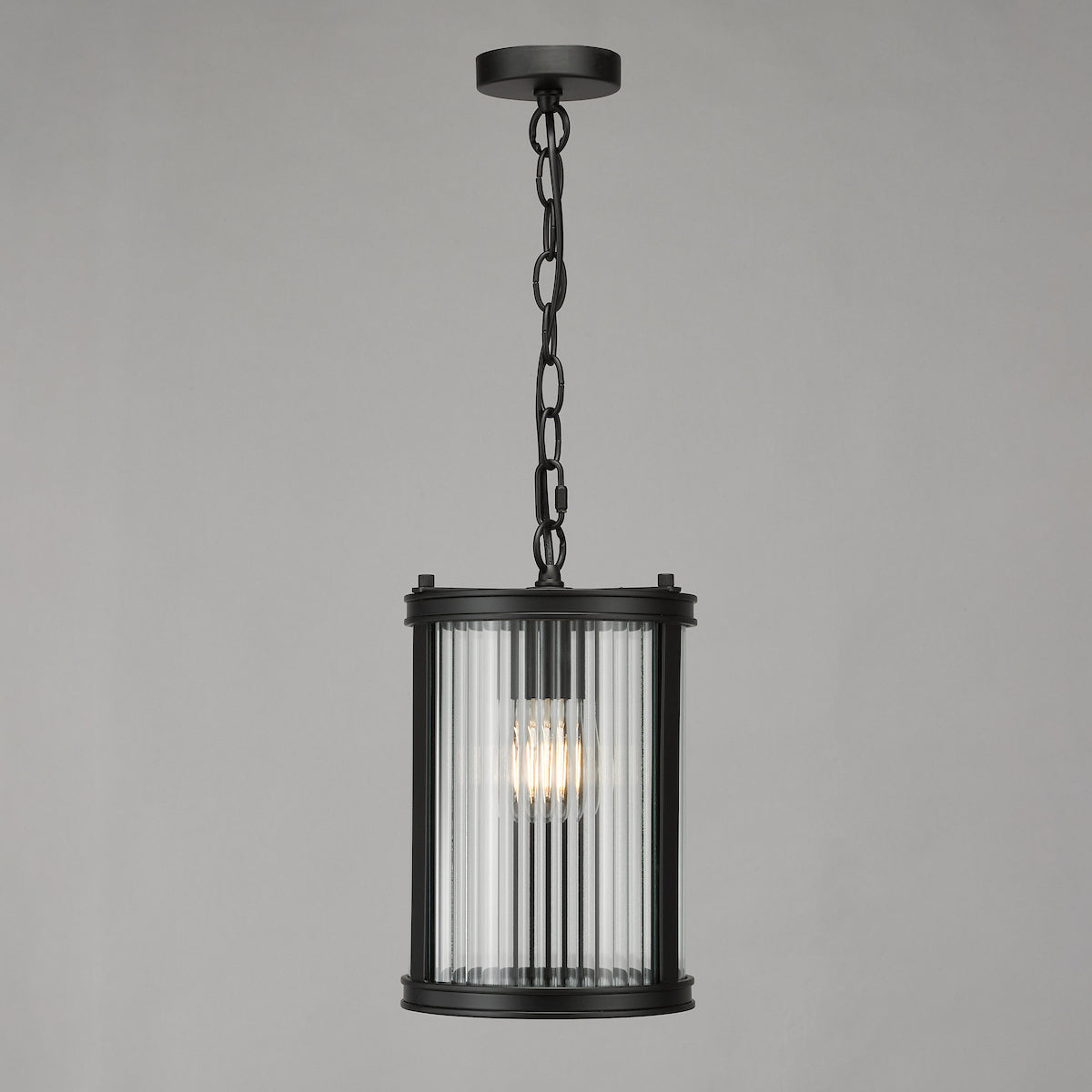 Dar Bianka Pendant Matt Black and Ribbed Glass