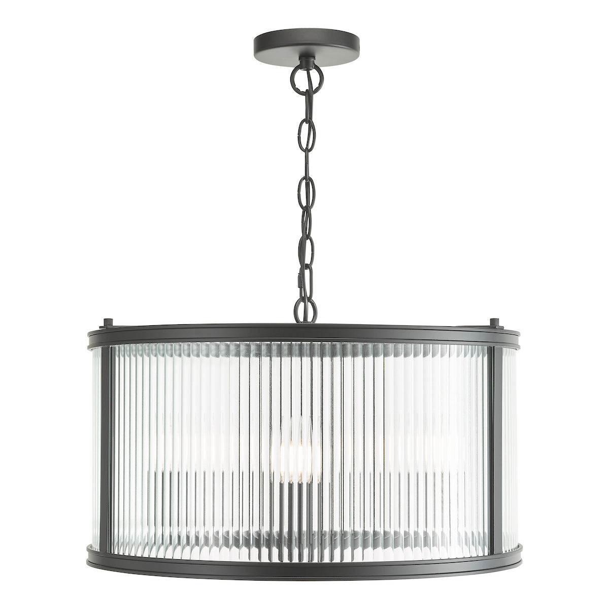 Dar Bianka 3 Light Pendant Matt Black and Ribbed Glass
