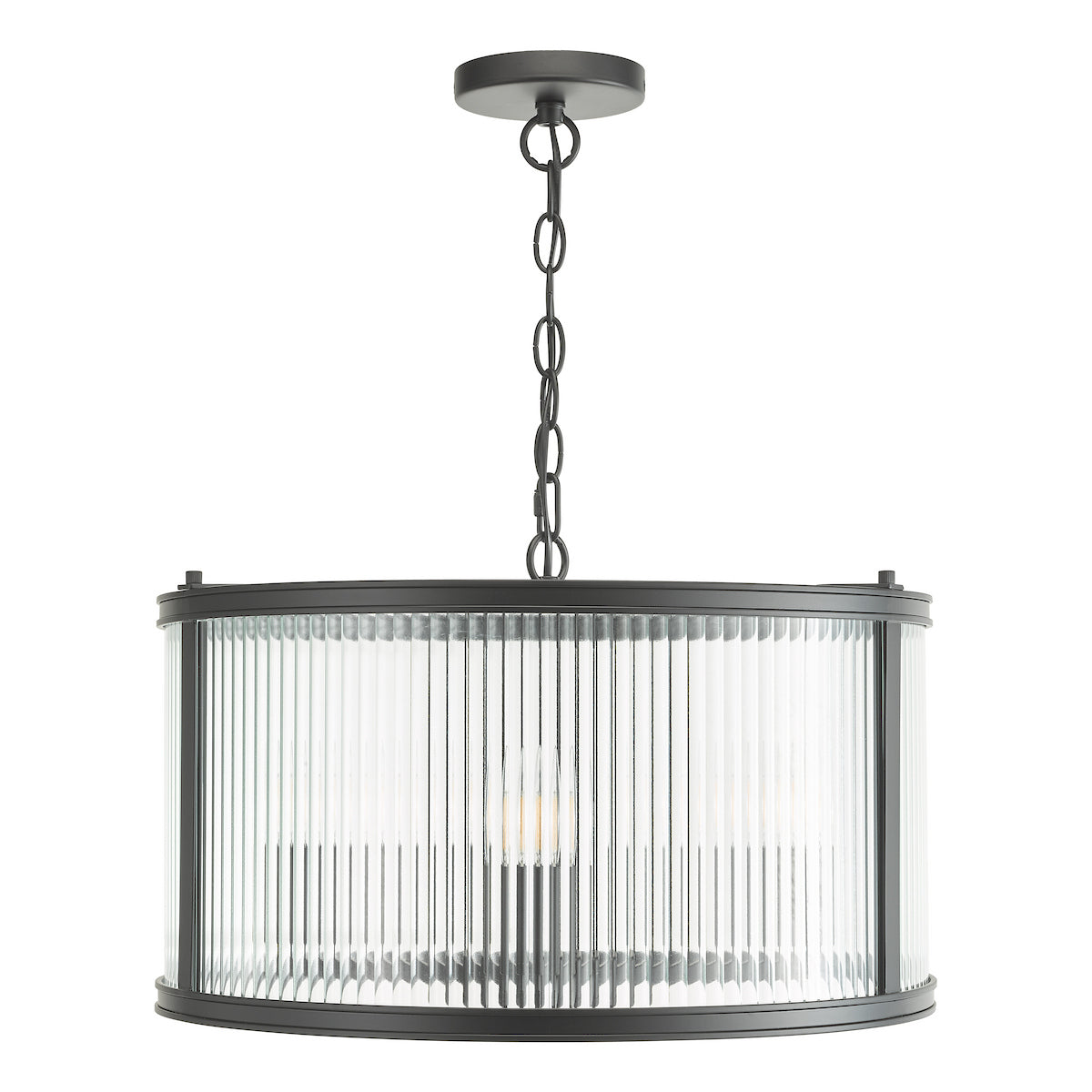 Dar Bianka 3 Light Pendant Matt Black and Ribbed Glass