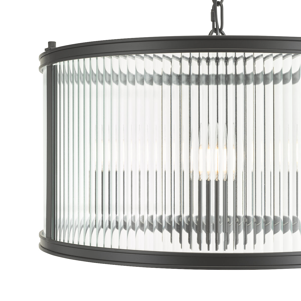 Dar Bianka 3 Light Pendant Matt Black and Ribbed Glass