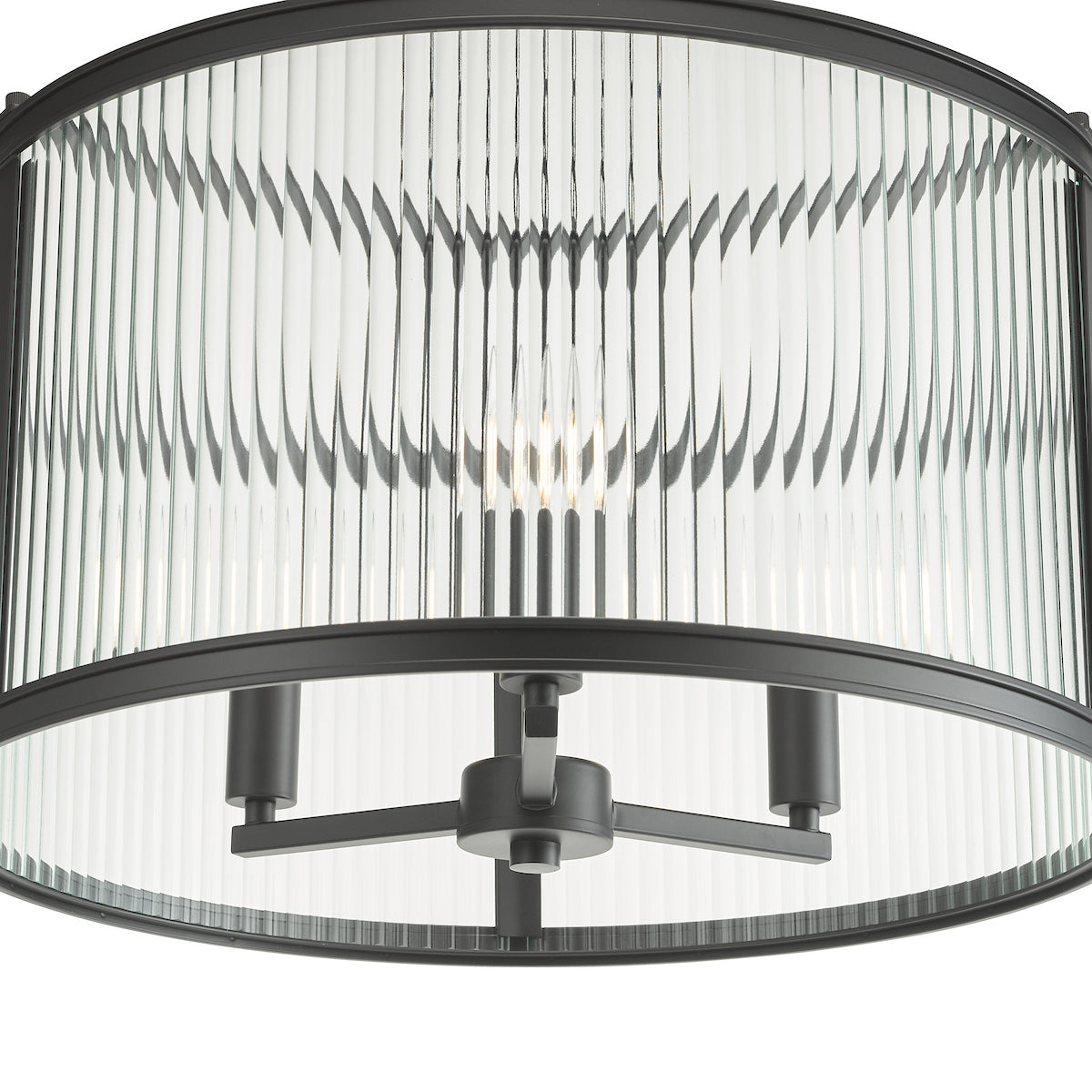 Dar Bianka 3 Light Pendant Matt Black and Ribbed Glass
