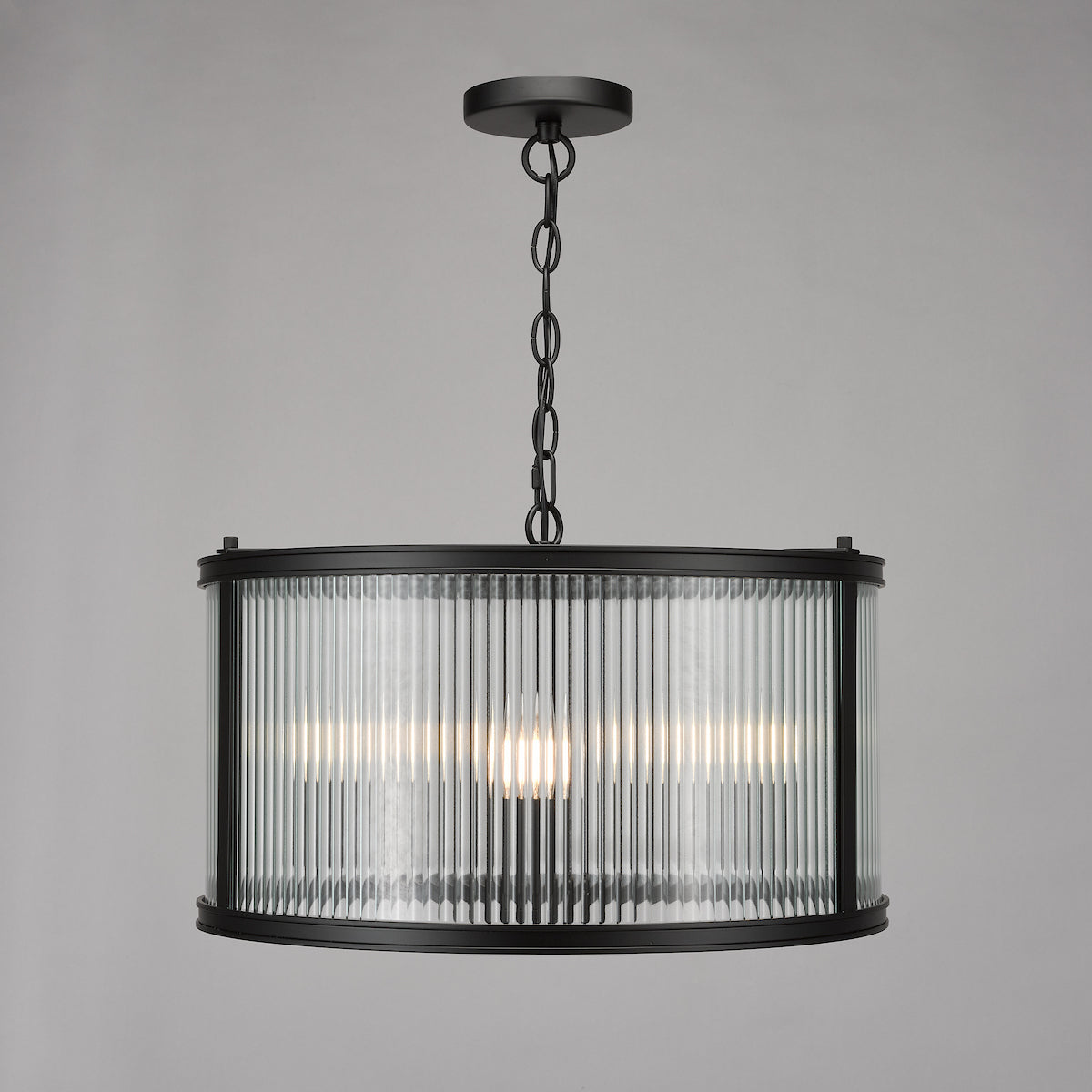 Dar Bianka 3 Light Pendant Matt Black and Ribbed Glass