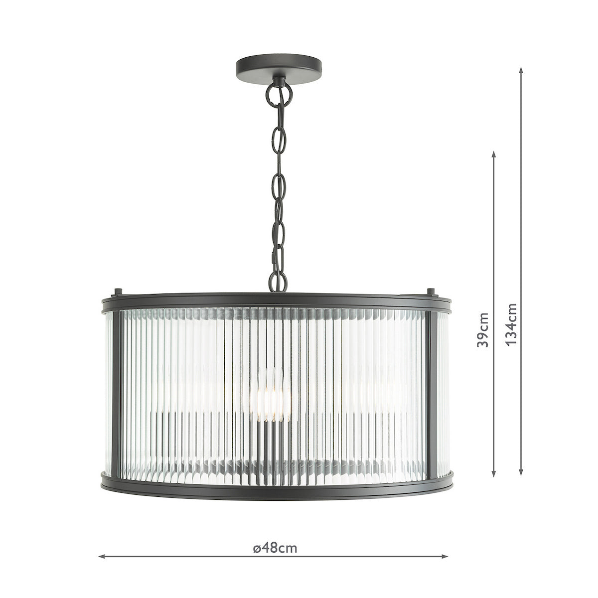 Dar Bianka 3 Light Pendant Matt Black and Ribbed Glass