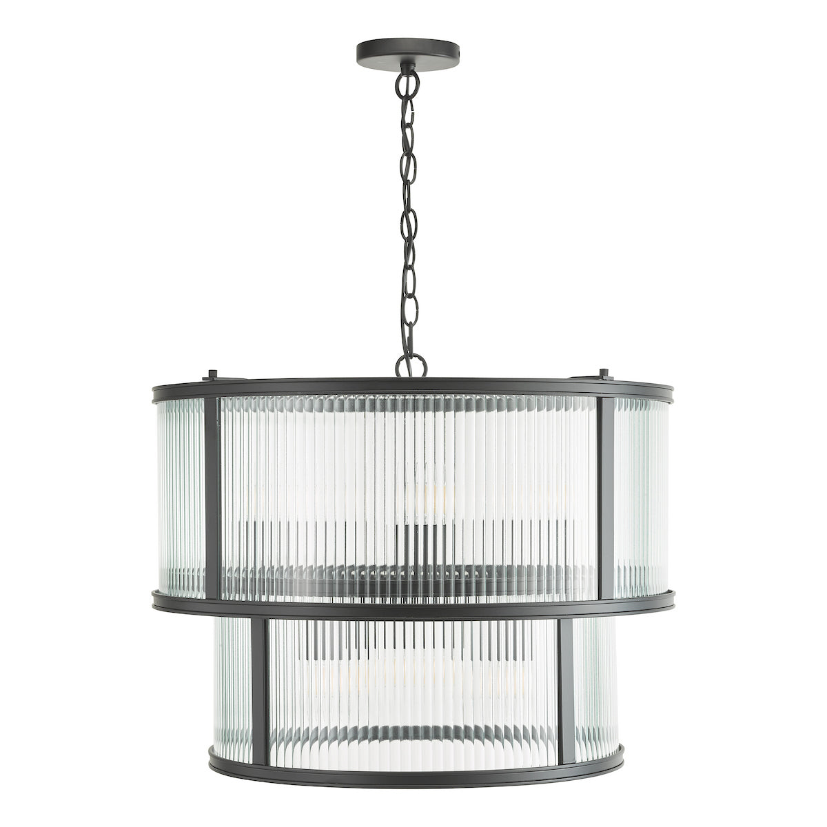 Dar Bianka 6 Light Pendant Matt Black and Ribbed Glass