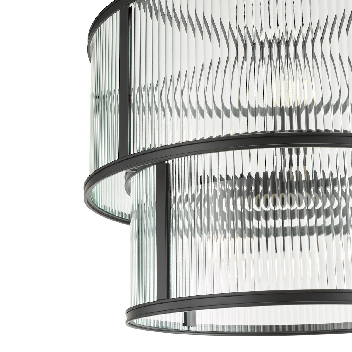 Dar Bianka 6 Light Pendant Matt Black and Ribbed Glass