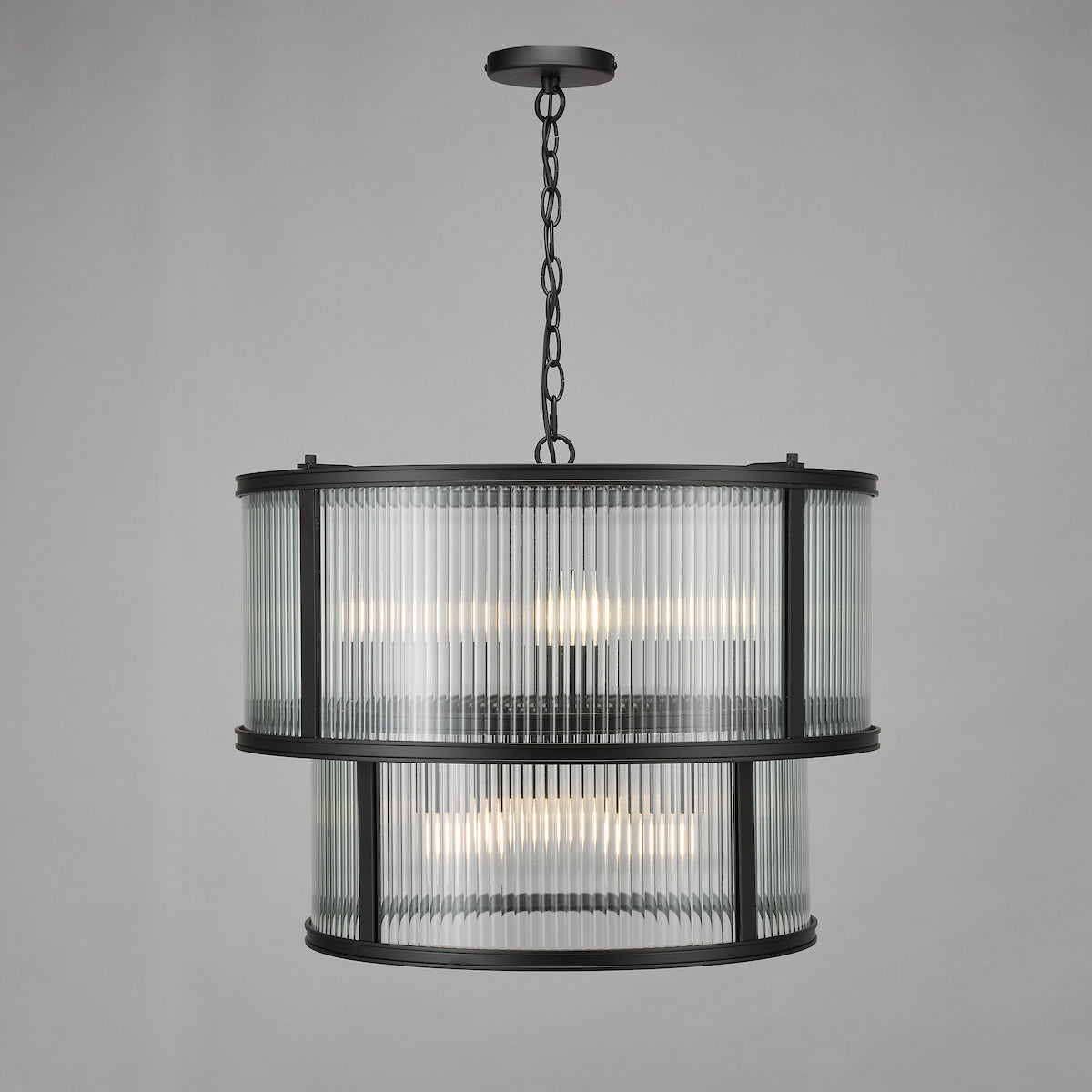 Dar Bianka 6 Light Pendant Matt Black and Ribbed Glass