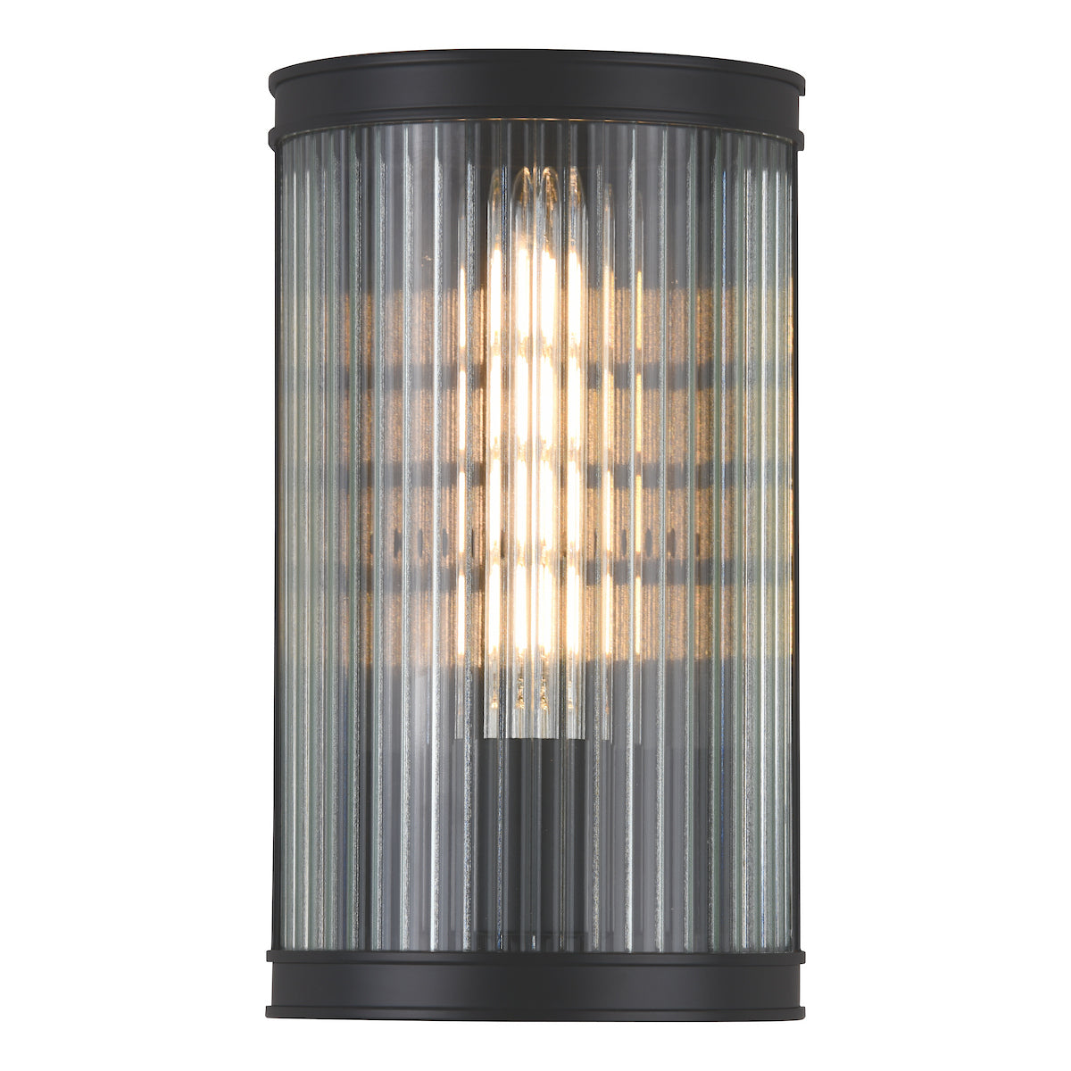 Dar Bianka Wall Light Matt Black and Ribbed Glass