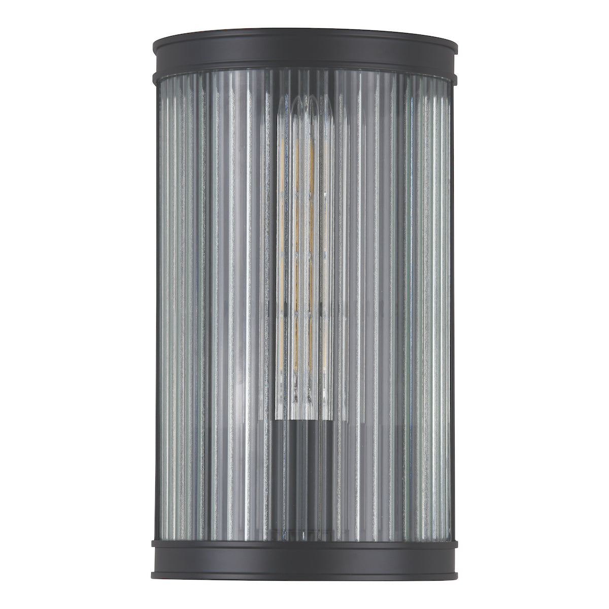 Dar Bianka Wall Light Matt Black and Ribbed Glass